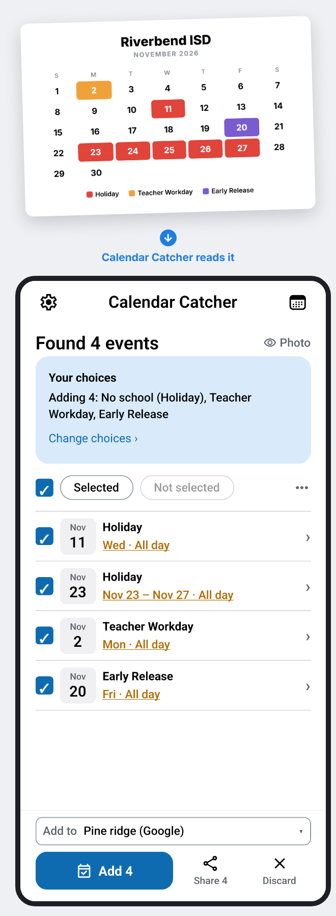 A whole-year school calendar turning into named events